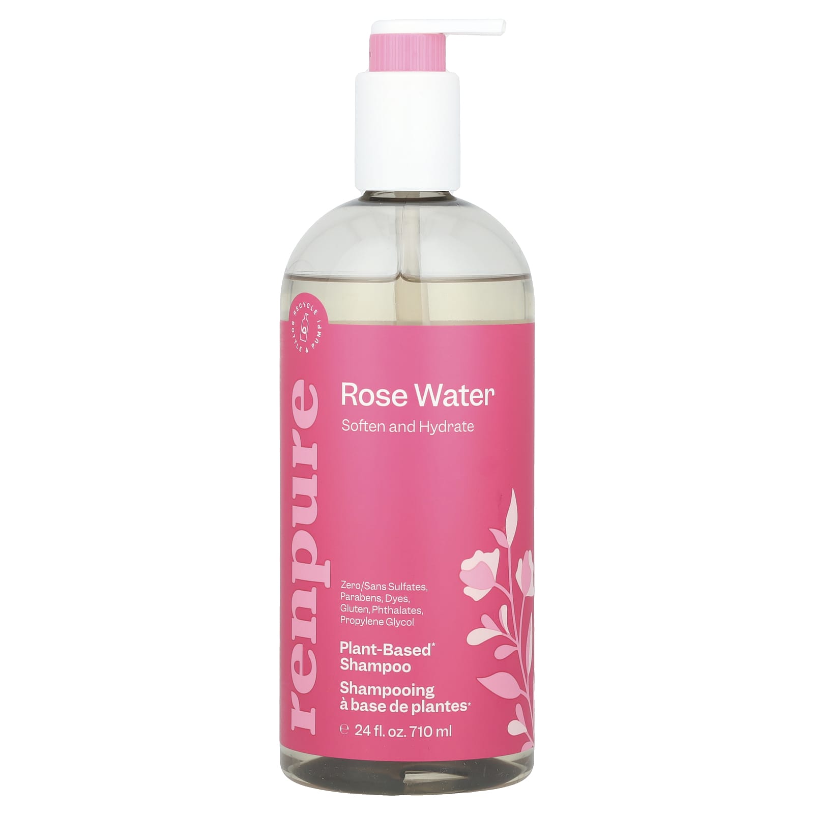 Renpure Shampoo a base de plantas agua de rosas - 710 ml