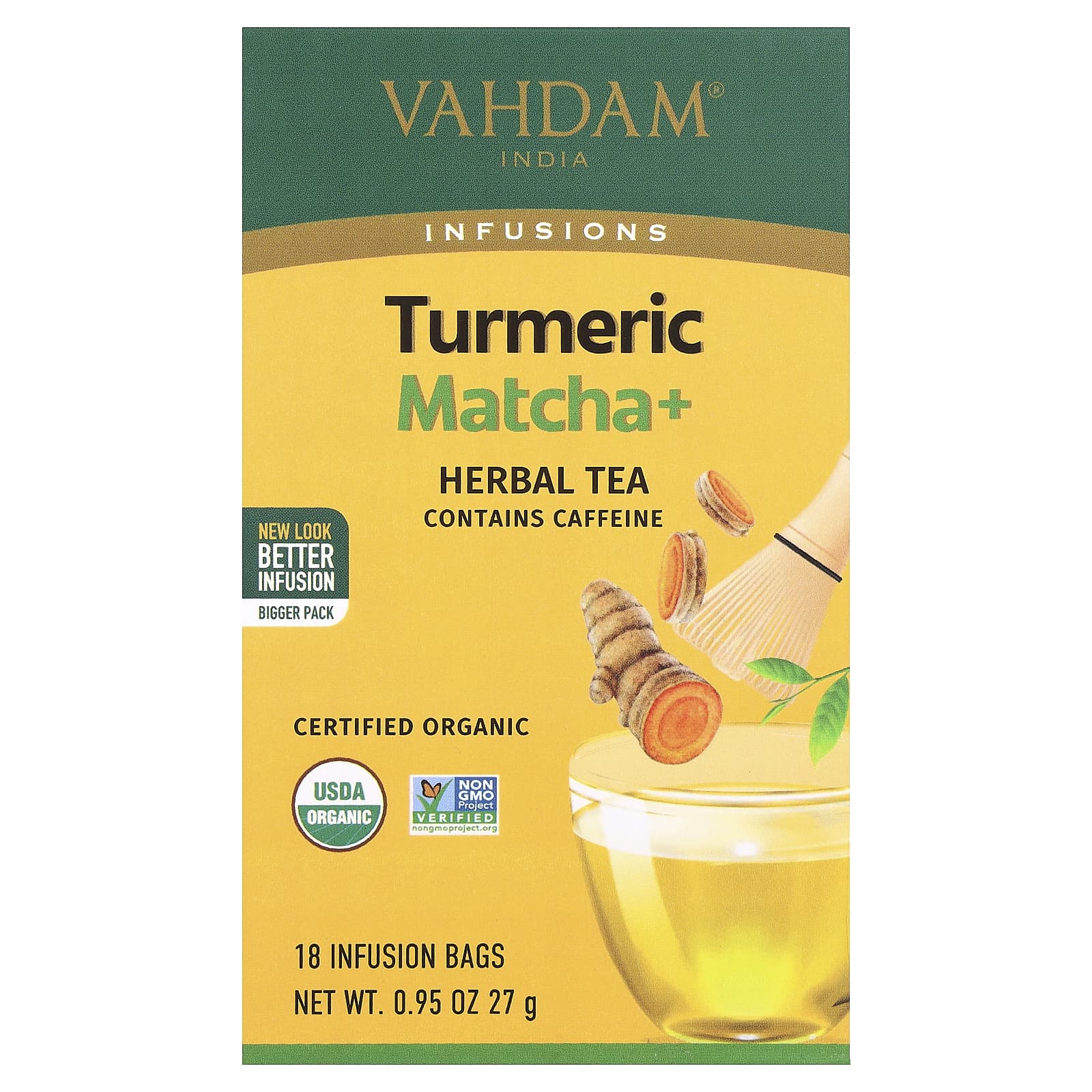 Vahdam Infusion curcuma y matcha - 18 bolsitas